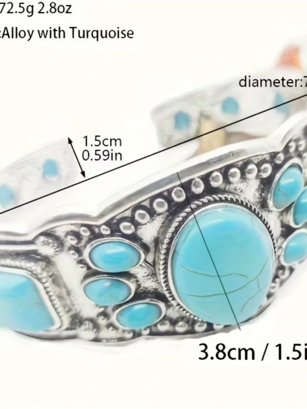 Inspired vintage Turquoise Stone Silver-Tone Cuff Bracelet - Women Jewelry